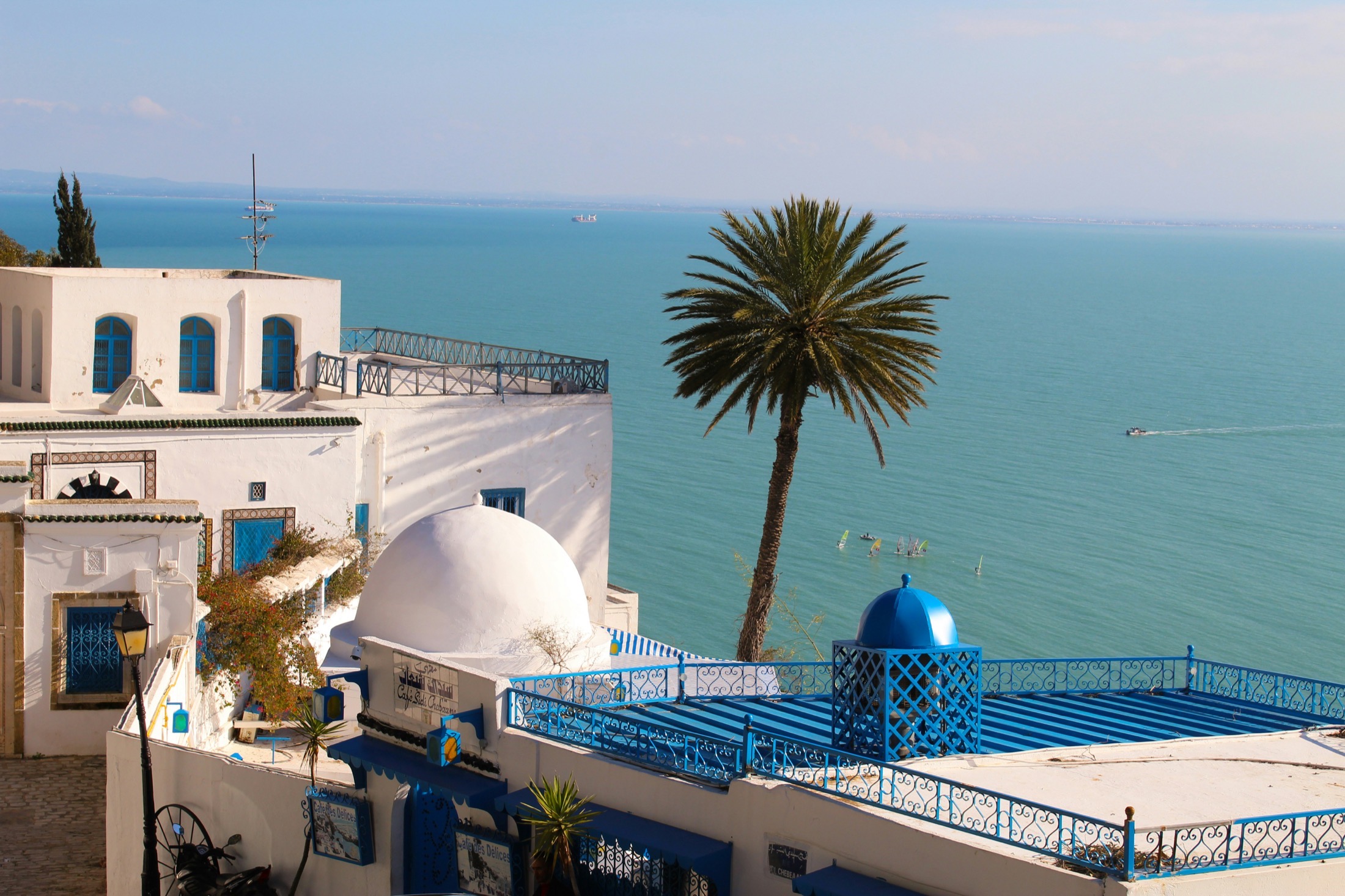 White domes overlooking the Mediterranean coast near Sidi Bou Said
